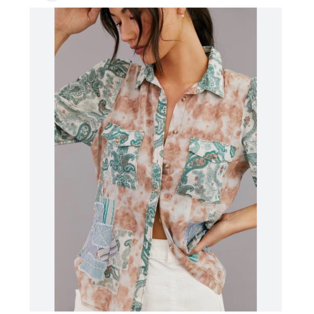 ANTHROPOLOGIE PILCRO PATCHWORK PAISLEY BUTTON-DOWN  SHIRT TOP